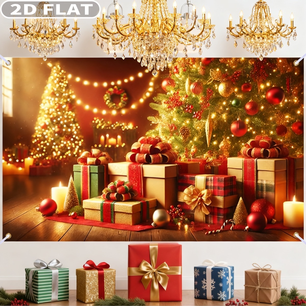 Photography Background - 1 Stück Weihnachtsbaum und Geschenke, großes