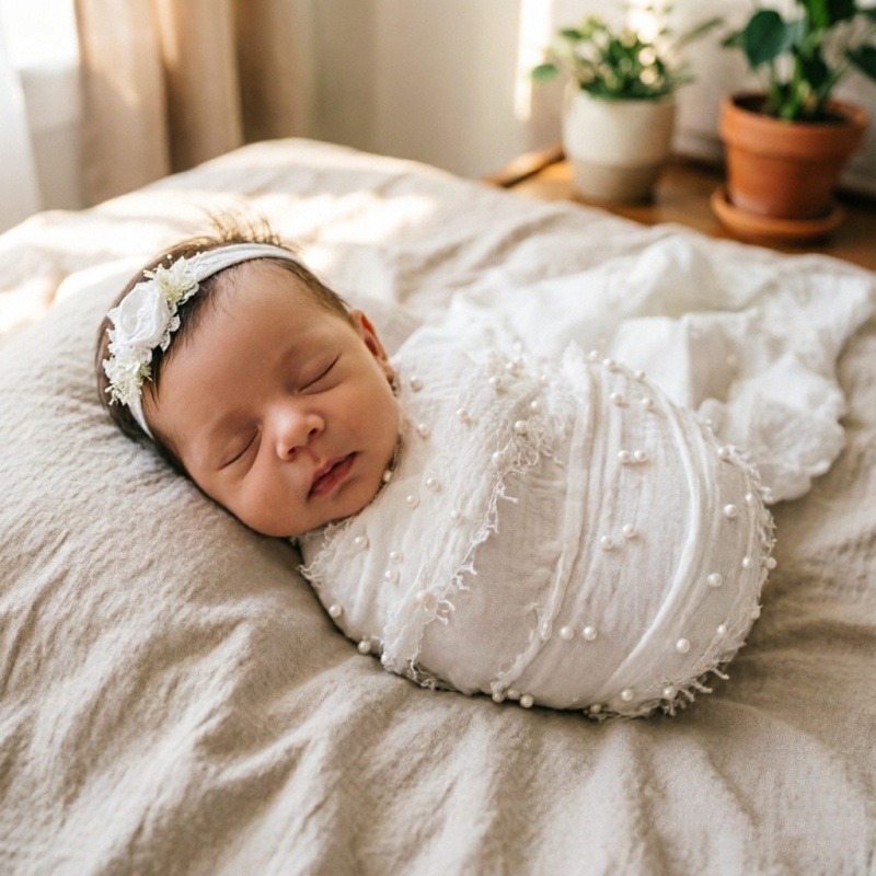 Photography Life - Baby-Studio-Fotografie-Requisite, Baumwoll-Hanf-Perlen-Wickeltuch, Sommer-Neugeborenen-Wickeltuch für Vollmond-Porträtaufnahmen