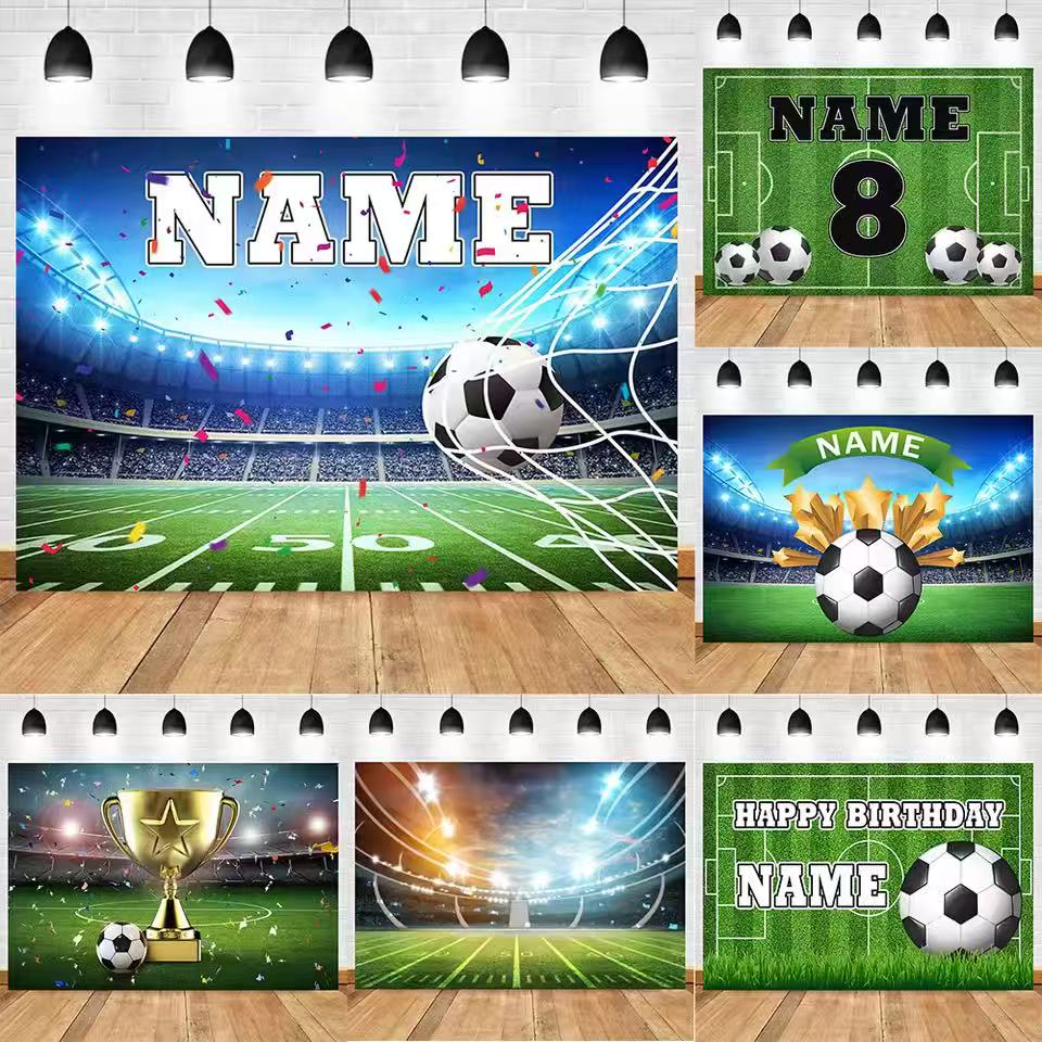 Photography Sport - Fußball-Hintergrund, personalisierbar, Name, Junge, Geburtstag, Fußballplatz,