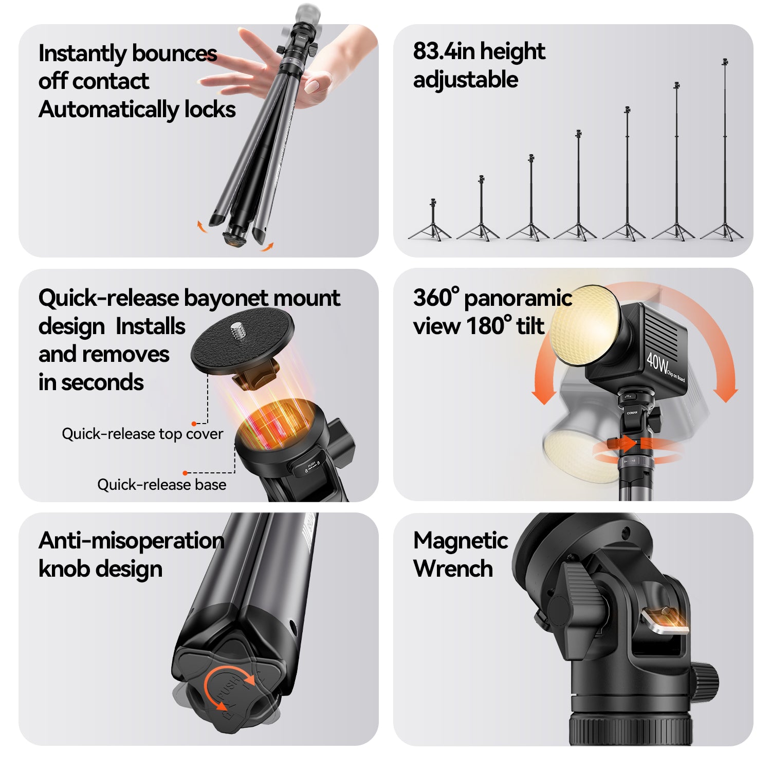 Camera Tripod Carbon - COMAN MT68 One-Touch Schnellverschluss-Lichtstativ mit Höhenverstellung