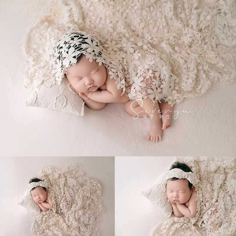 Photography Outfits - Neugeborenen-Fotografie-Requisiten für Babymädchen: Weißer Hintergrund, Blumen-Stirnband,