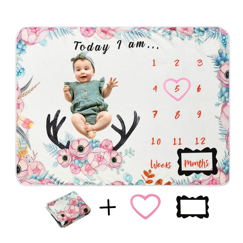 Photography Background - Digital bedruckte Flanell-Meilenstein-Decke, 100-Tage-Decke für Babys,