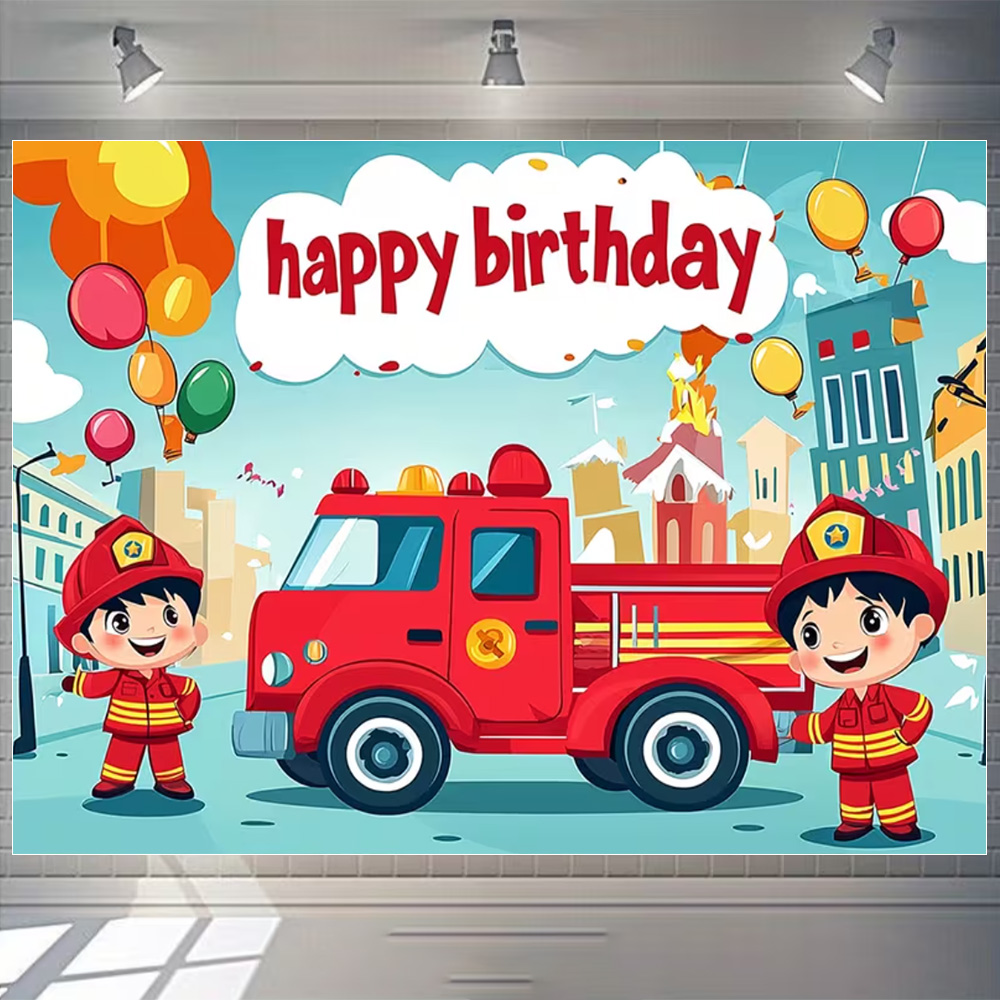 Cartoon Feuerwehrauto Thema Ju – Photography Sport Bewertung und Preis